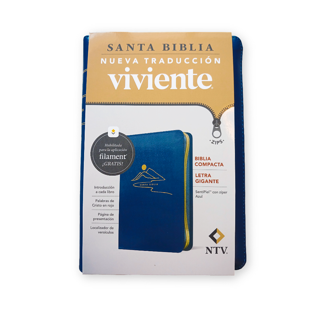 Biblia Nueva Traduccion Viviente Letra Gigante Simil piel Azul con Cierre