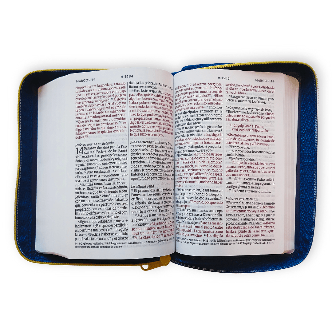 Biblia Nueva Traduccion Viviente Letra 10p Simil piel Azul con Cierre
