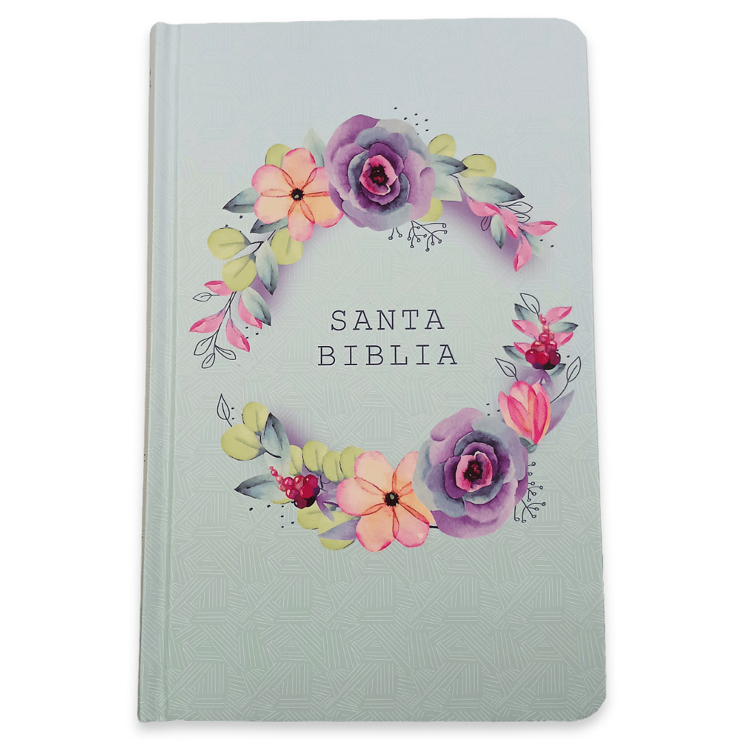 Biblia Reina Valera 1960 con Concordancia y Palabras de Jesús en Rojo – Tapa Dura Flores Celeste, Letra 10.5pt, 14x20 cm