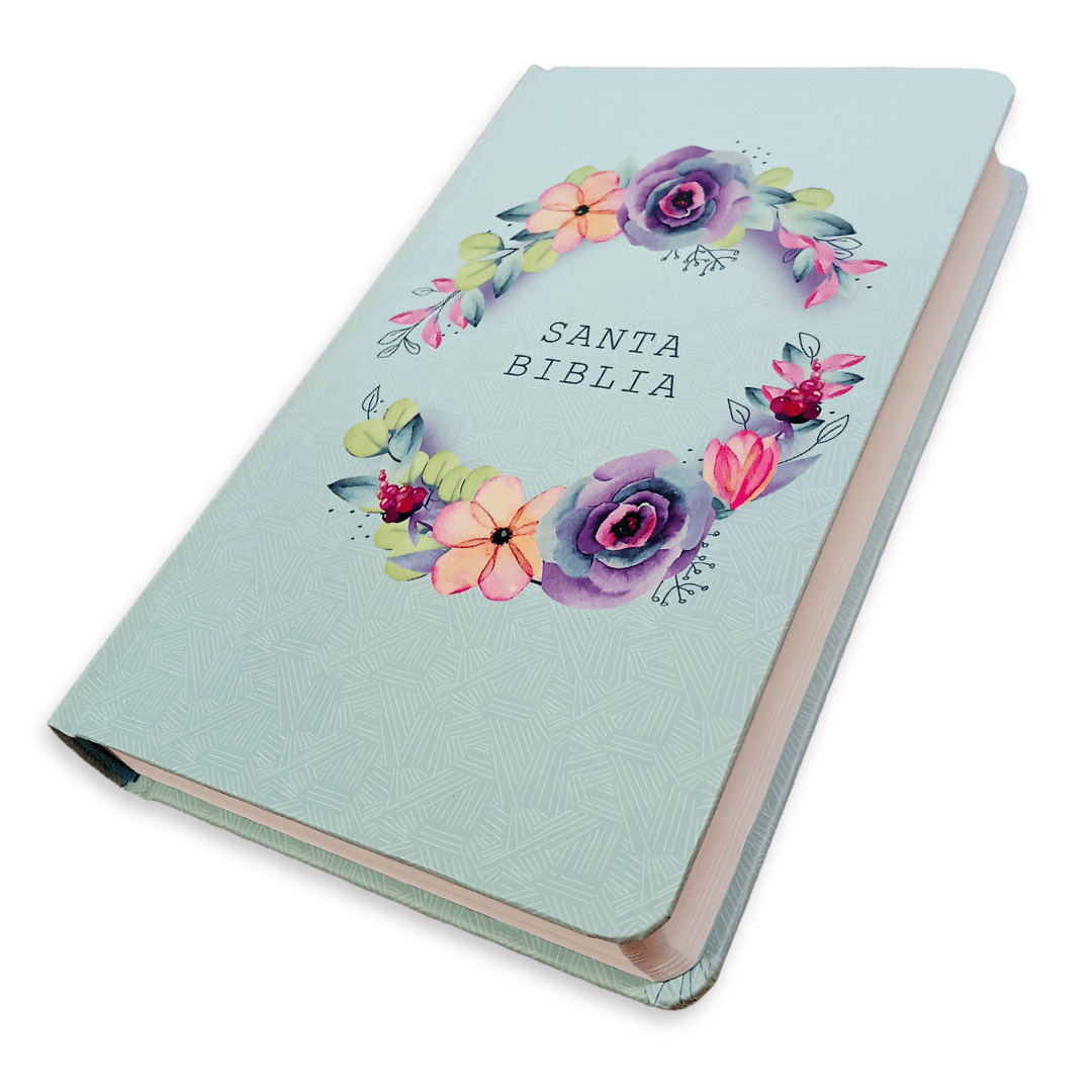 Biblia Reina Valera 1960 con Concordancia y Palabras de Jesús en Rojo – Tapa Dura Flores Celeste, Letra 10.5pt, 14x20 cm