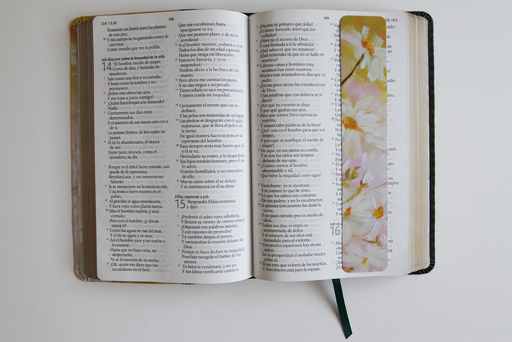 Biblia Reina Valera 1960 · Tapa piel color verde · Diseño con flores