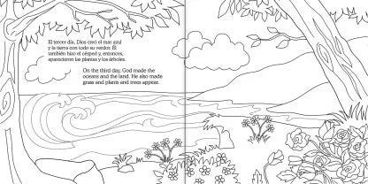 La Creación y el Muchacho Caritativo Cuaderno para Colorear Bilingue