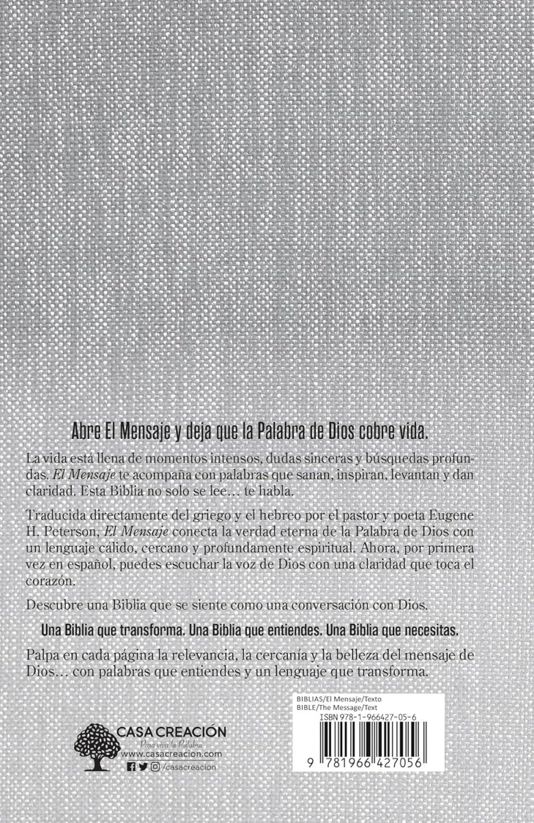 Biblia El Mensaje, Letra 9,5 Pt, 14,5×22, Tapa Dura, Gris