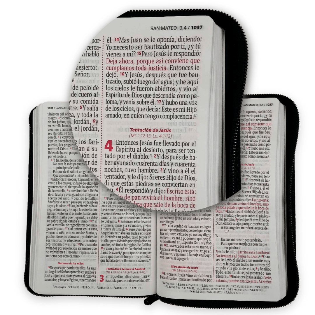 Biblia Reina Valera 1960 Letra Grande 12p con cierre negro canto plateado "Vive"