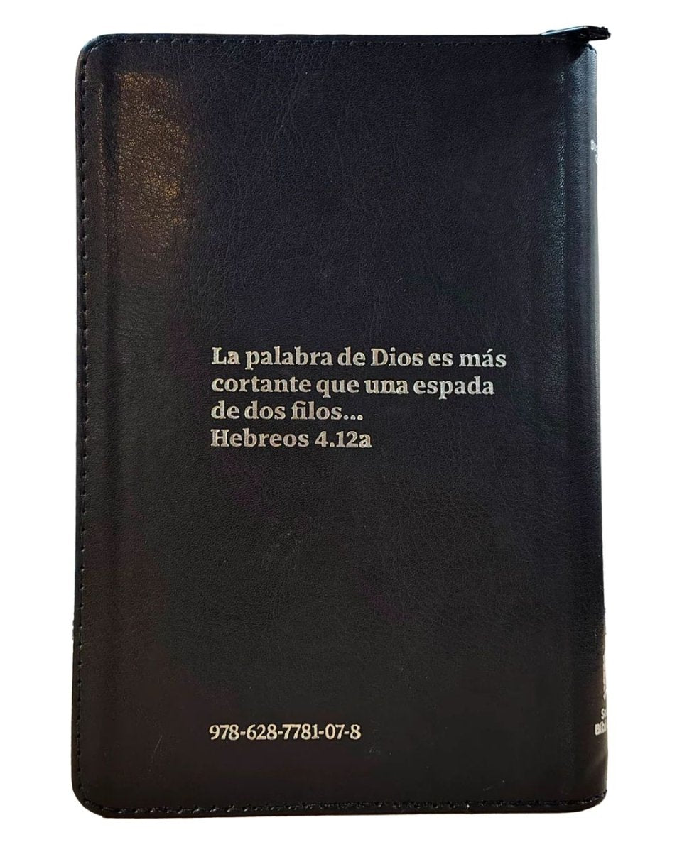 Biblia Reina Valera 1960 letra grande con cierre negro canto plateado "Vive"