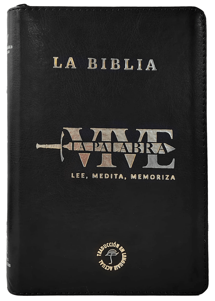 Biblia Traducción al Lenguaje Actual letra grande con cierre negro canto plateado "Vive"