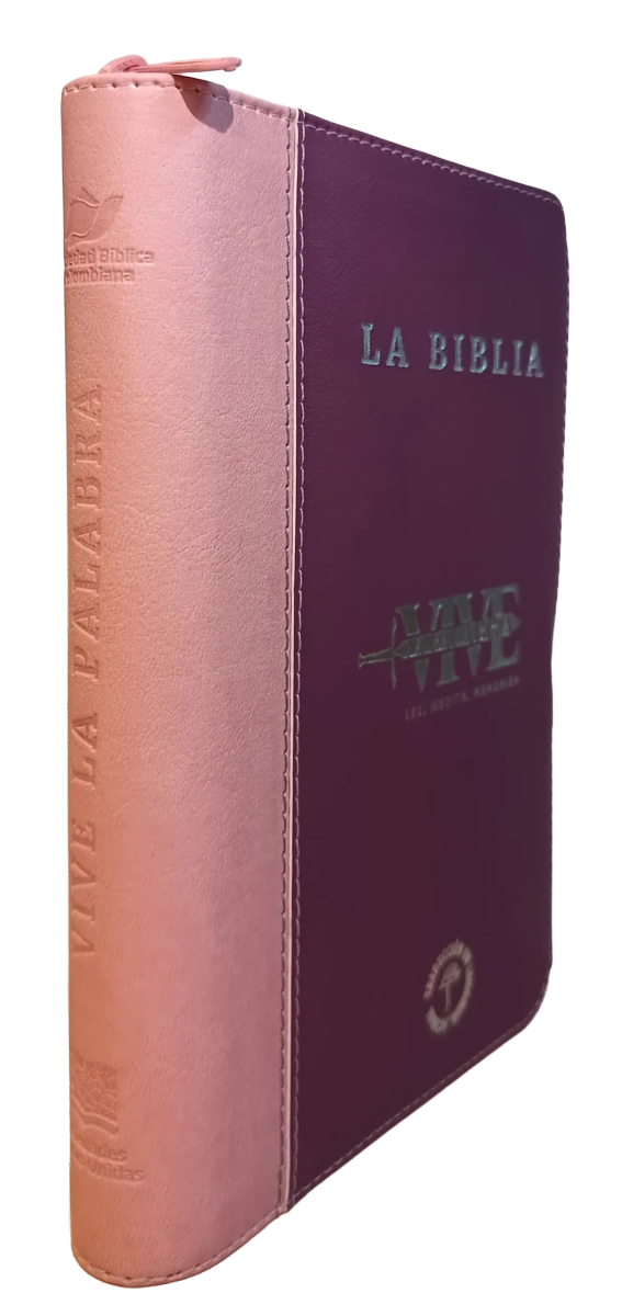 Biblia Traducción al Lenguaje Actual letra grande rosado/lila canto plateado "Vive"