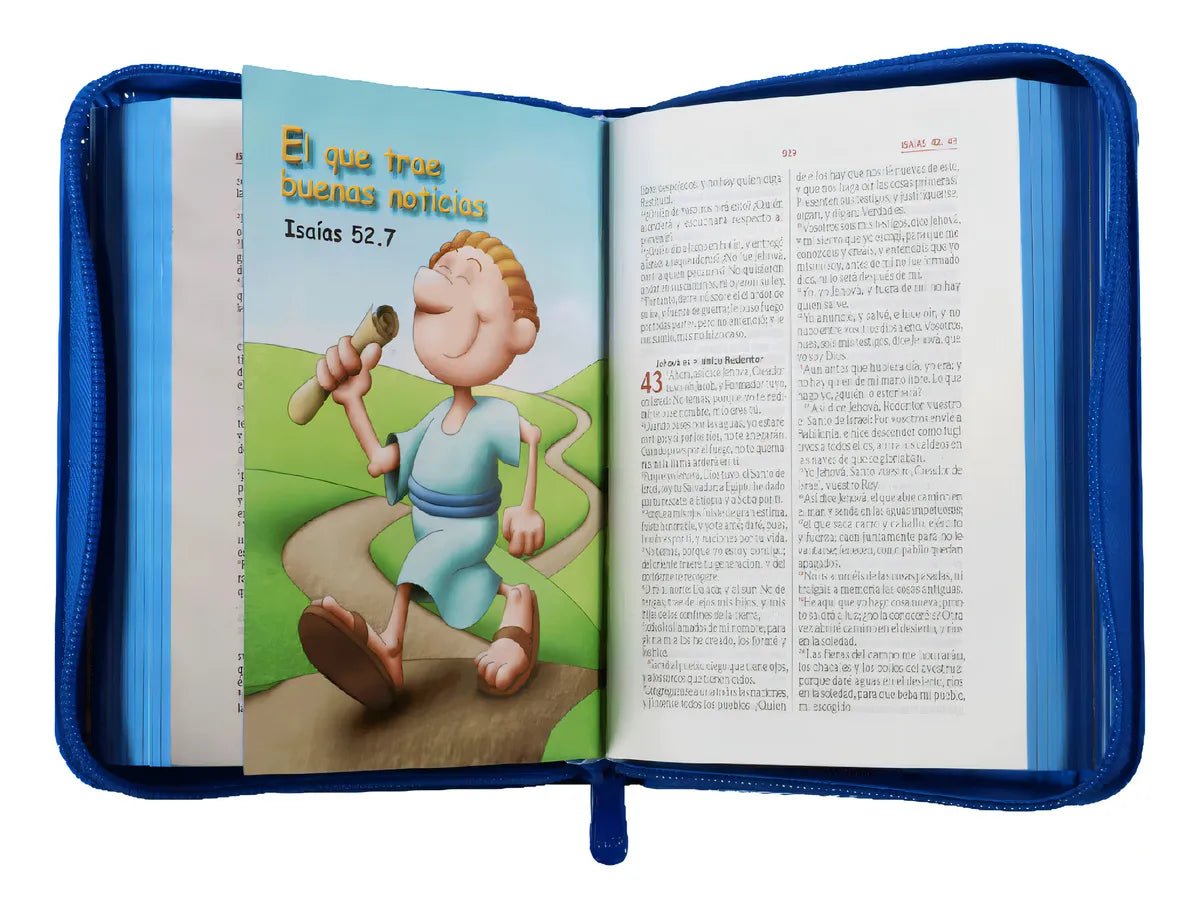 Biblia Reina Valera 1960 con cierre color azul/azul "Amigos"