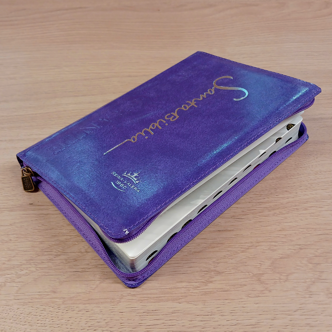 Biblia Reina Valera 1960 – Tapa Imitación Piel Púrpura, con Cierre, Concordancia, con Índice, Letra 11 Puntos