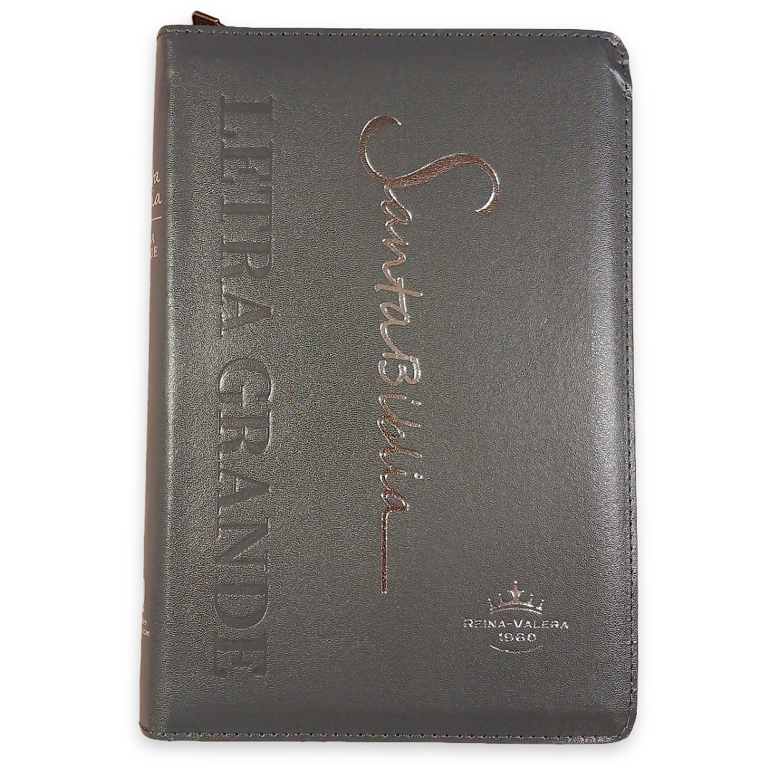 Biblia Reina Valera 1960 – Tapa Imitación Piel Gris, con Cierre, Concordancia, con Índice, Letra 11 Puntos