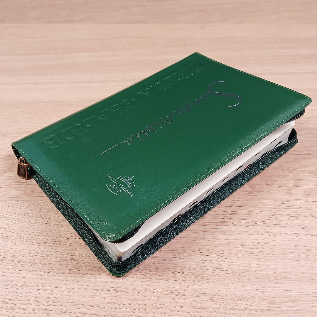 Biblia Reina Valera 1960 – Tapa Imitación Piel Verde, con Cierre, Concordancia, con Índice, Letra 11 Puntos