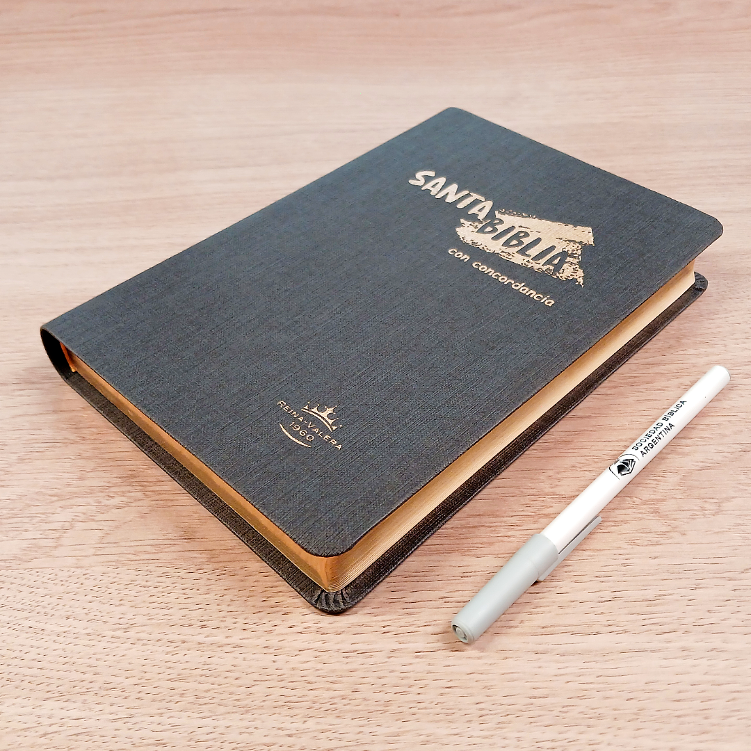 Biblia Reina Valera 1960 – Tapa Imitación Piel Gris, Concordancia, Letra 12 Puntos