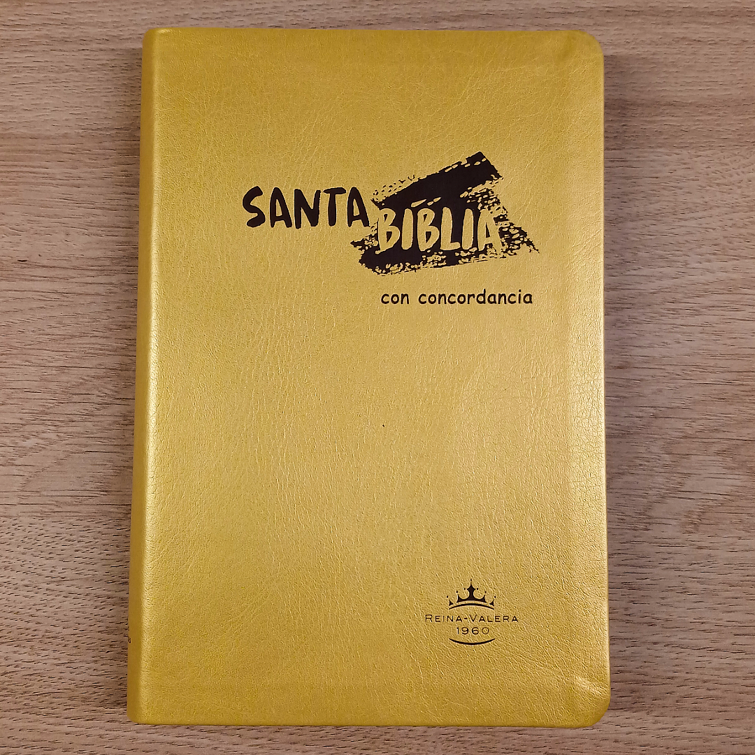 Biblia Reina Valera 1960 – Tapa Imitación Piel Amarillo, Concordancia, Palabras de Jesús en Rojo, Letra 11 Puntos