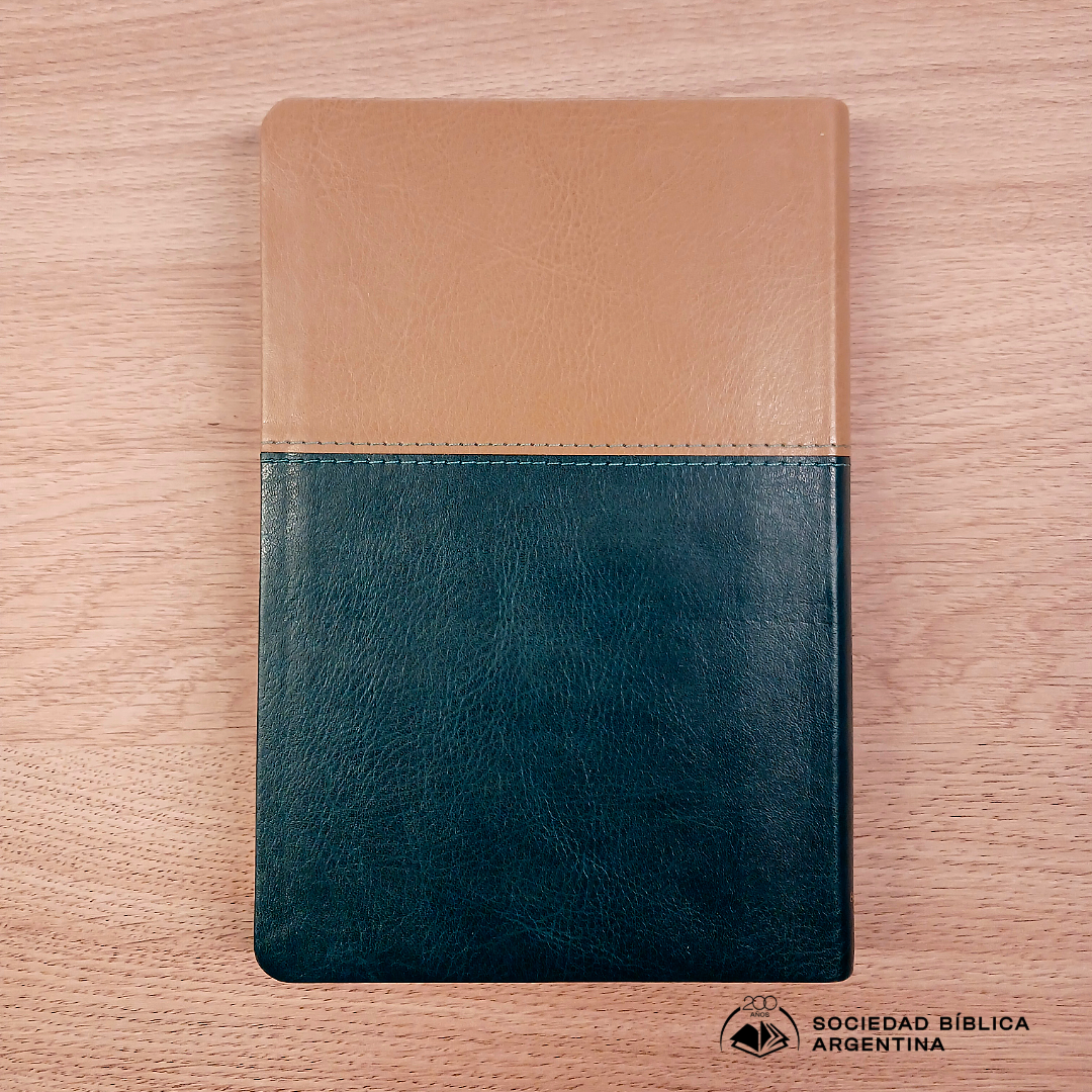 Biblia Reina Valera 1960 – Tapa Imitación Piel Beige y Turquesa, Concordancia, Palabras de Jesús en Rojo, Letra 12 Puntos