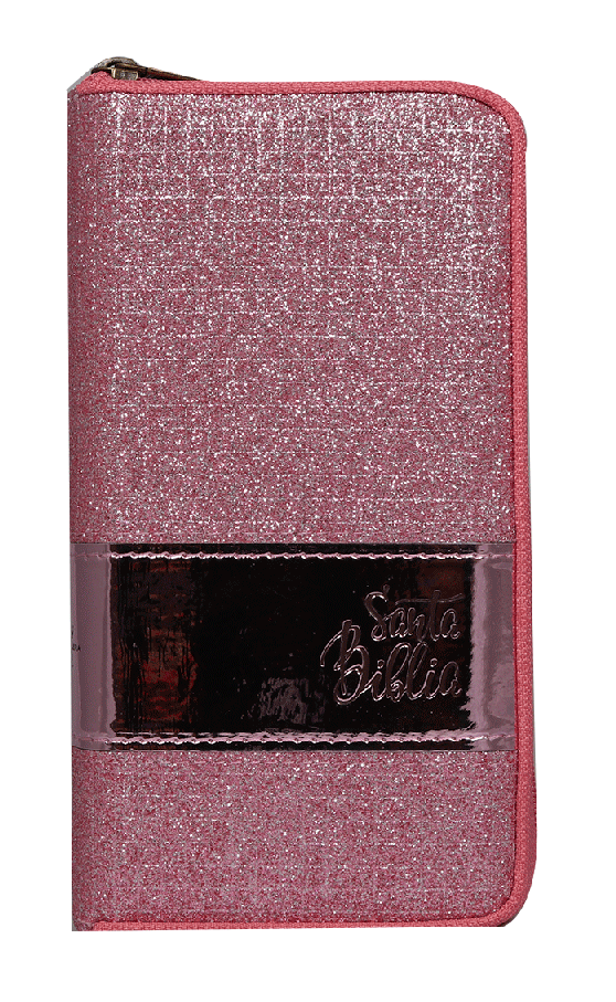 BIBLIA RVR035XZ MD LETRA 9p 8x17 TAPA PU CIERRE ROSA CLARO