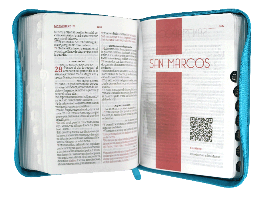 Biblia Reina Valera 1960 Cierre Ind Azul Amarillo Ayudas Qr