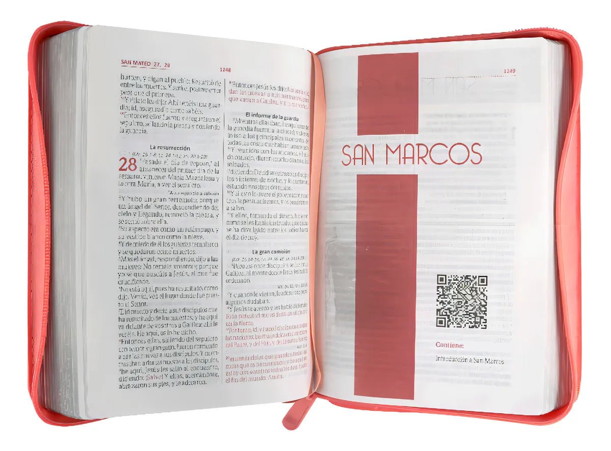 Biblia Reina Valera 1960 con cierre palabras de Jesús en rojo letra mediana rosa/beige canto plateado