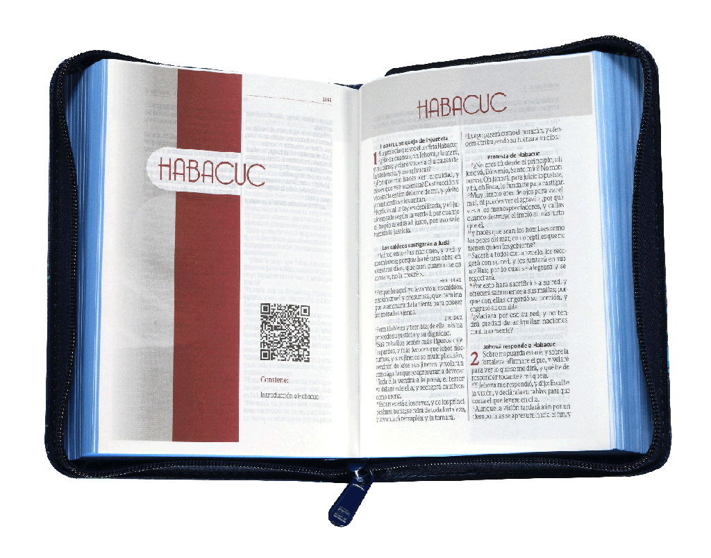 BIBLIA REINA VALERA 1960 025cZPJR L 8p 10x14 CONCONRDACIA CIERRE PJR TAPA IMITACION PIEL AZUL QR
