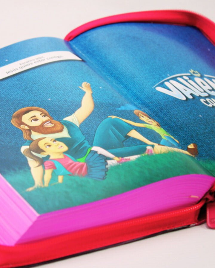 Biblia Reina Valera Contemporánea letra grande con cierre palabras de Jesús en rojo vinilo rosa canto rosa