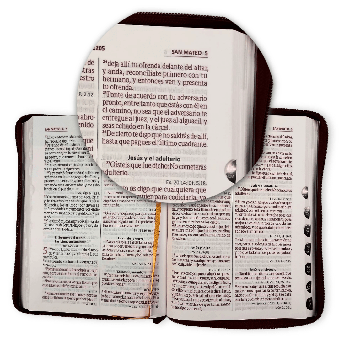Biblia Reina Valera 1960 – 086 – Con Concordancia – Letra 12 pts – 17x23,5 cm – Palabras de Jesús en Rojo – Cierre – Índice - Tapa PU Naranja/Vino
