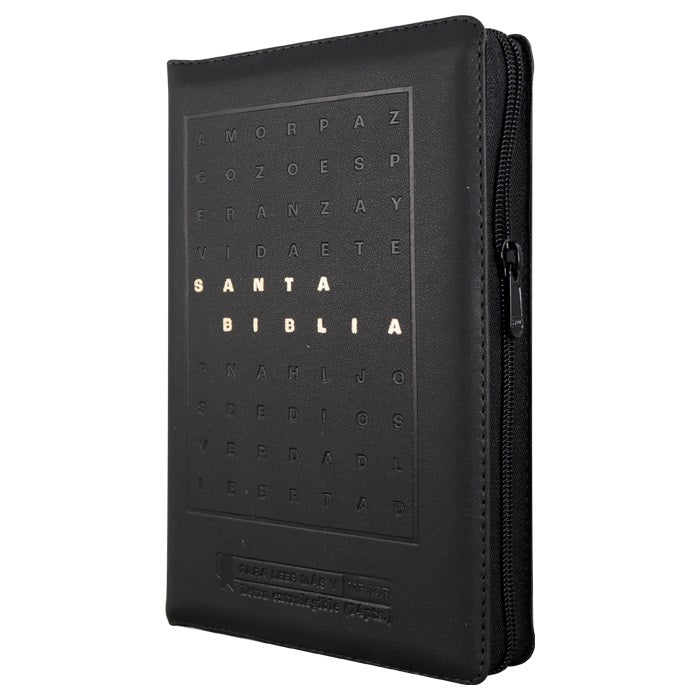 Biblia Reina Valera 1960 – 066 – Letra 14 pts – 14x22 cm – Palabras de Jesús en Rojo – Cierre – Tapa PU Negro