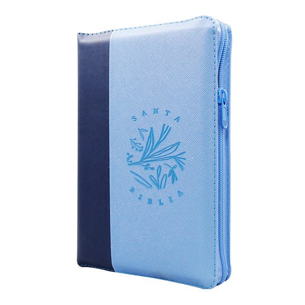 Biblia Reina Valera 1960 – 066 – Letra 14 pts – 14x22 cm – Palabras de Jesús en Rojo – Cierre – Tapa PU Azul/Celeste