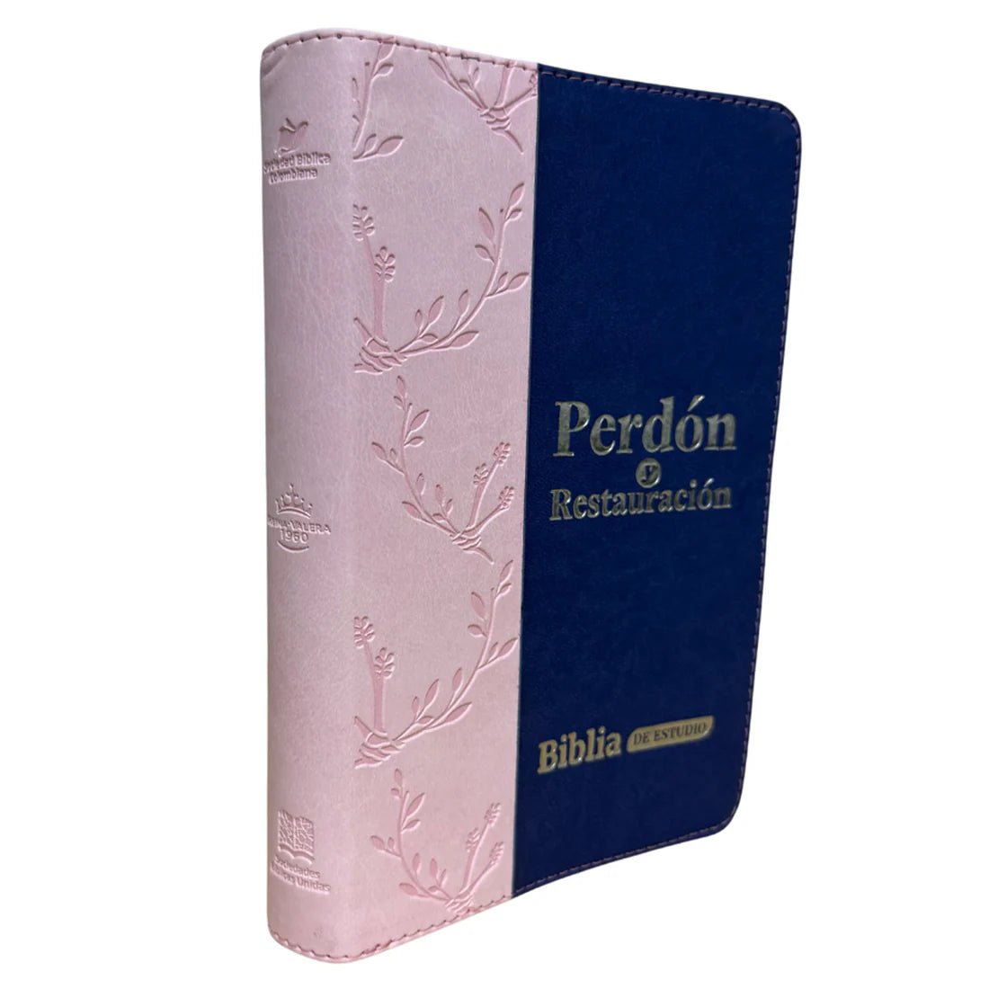 Biblia Reina Valera 1960 letra grande "Perdona y Restaura" azul/rosa canto plateado