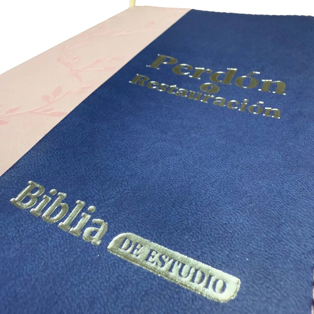 Biblia Reina Valera 1960 letra grande "Perdona y Restaura" azul/rosa canto plateado
