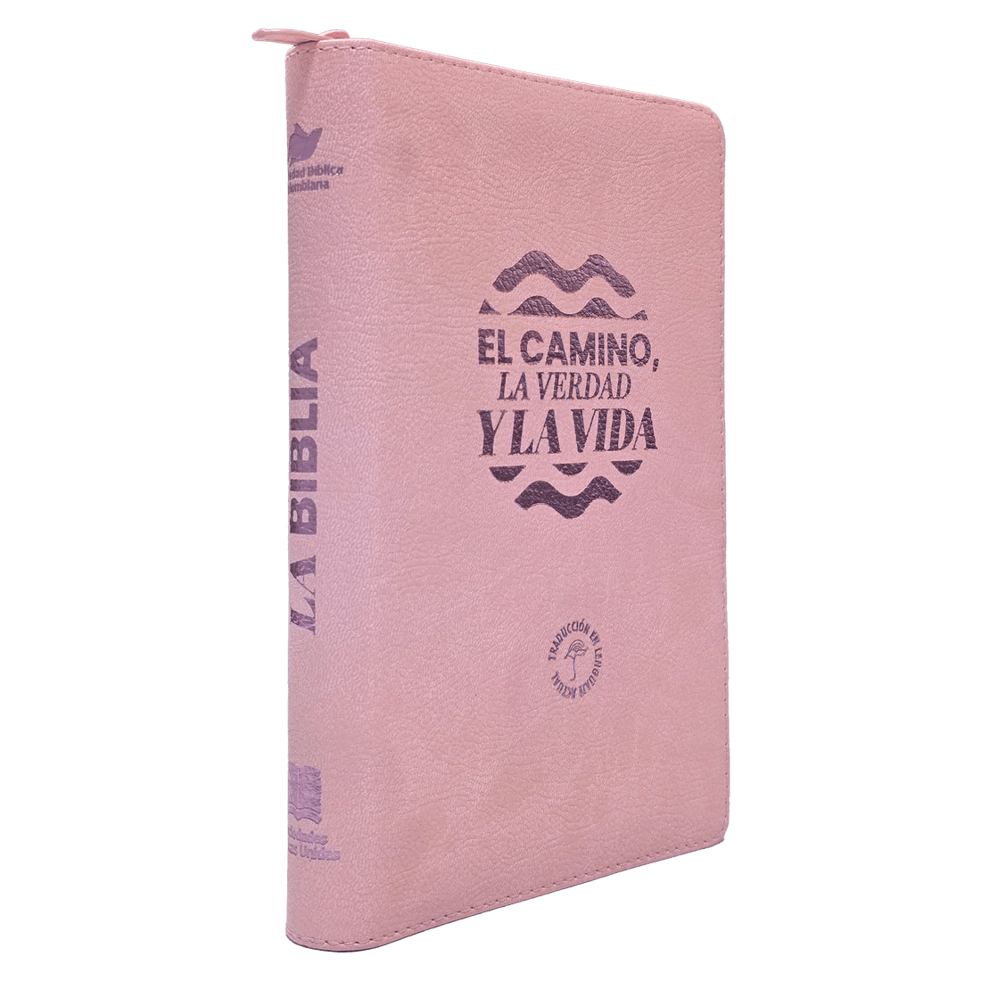 Biblia Traducción al Lenguaje Actual letra grande con cierre "El Camino" rosado canto plateado