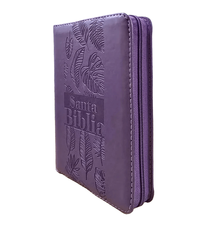 Biblia Reina Valera 1960 letra grande con cierre color lila canto pintado