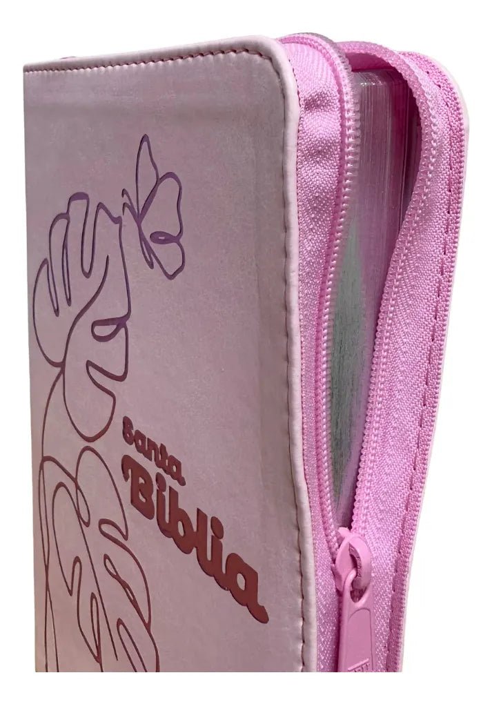 Biblia Reina Valera 1960 letra grande con cierre rosa canto plateado