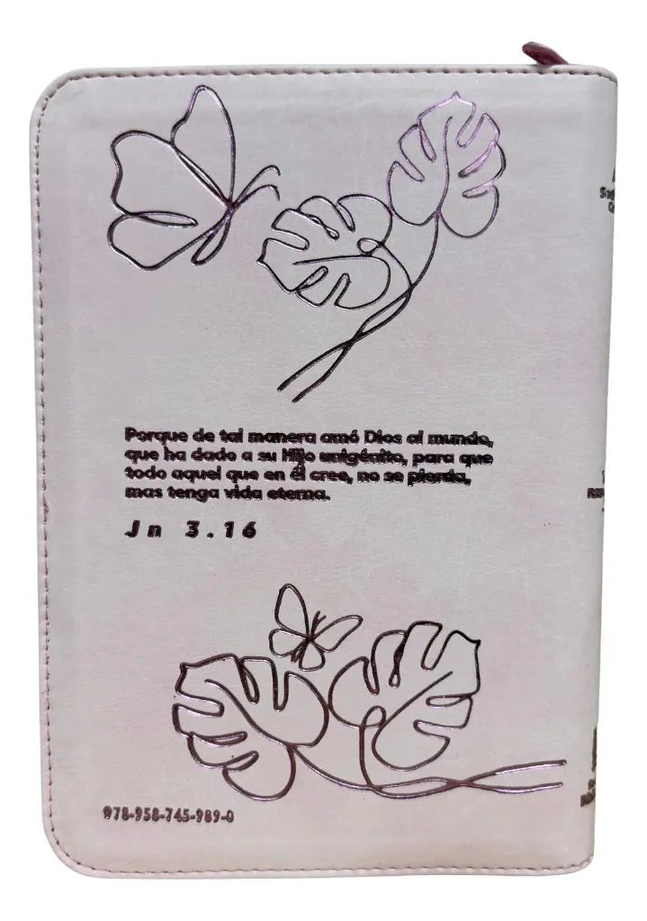 Biblia Reina Valera 1960 letra grande con cierre rosa canto plateado