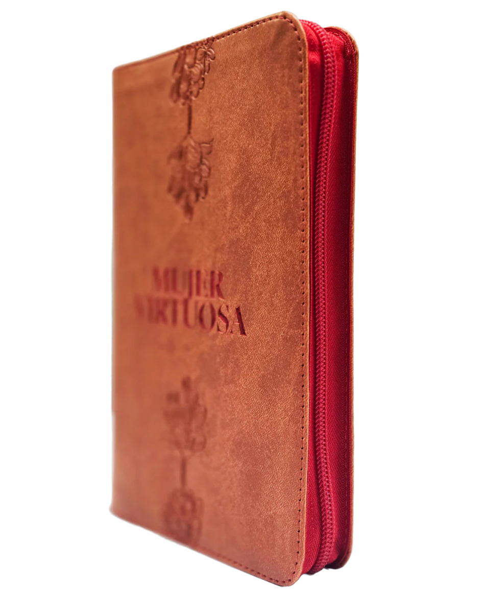 Biblia Reina Valera 1960 letra grande con cierre "Mujer Virtuosa" rojo canto plateado