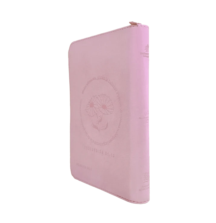 Biblia Reina Valera 1960 letra grande con cierre "Mujer Virtuosa" rosa canto plateado