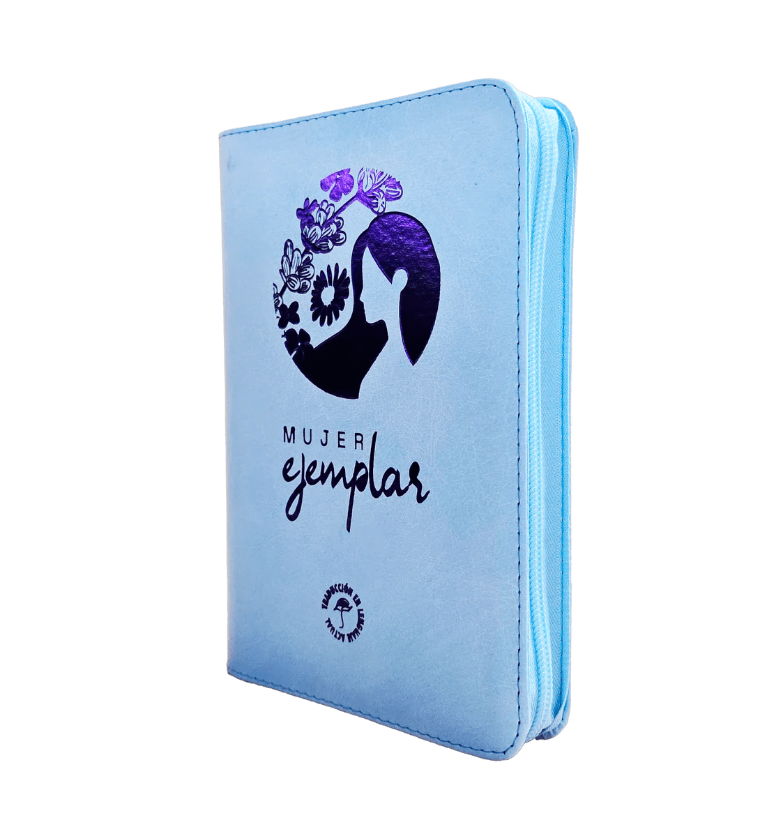 Biblia Traducción al Lenguaje Actual letra grande con cierre "Mujer Ejemplar" azul canto plateado