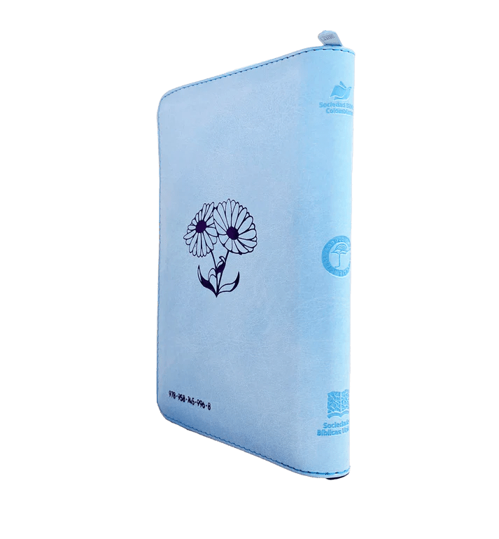 Biblia Traducción al Lenguaje Actual letra grande con cierre "Mujer Ejemplar" azul canto plateado