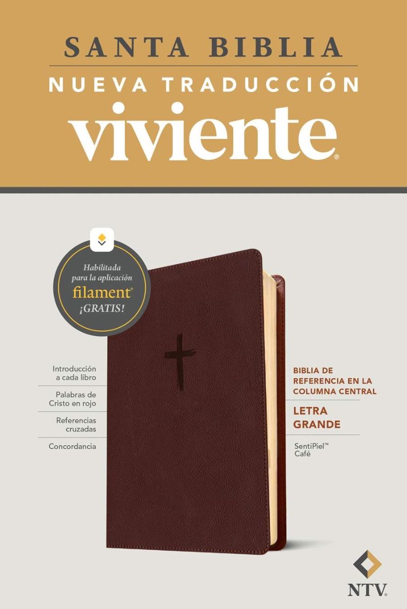 Biblia Nueva Traducción Viviente – Tapa Imitación Piel Café, Letra 9.5pt, 17x24 cm