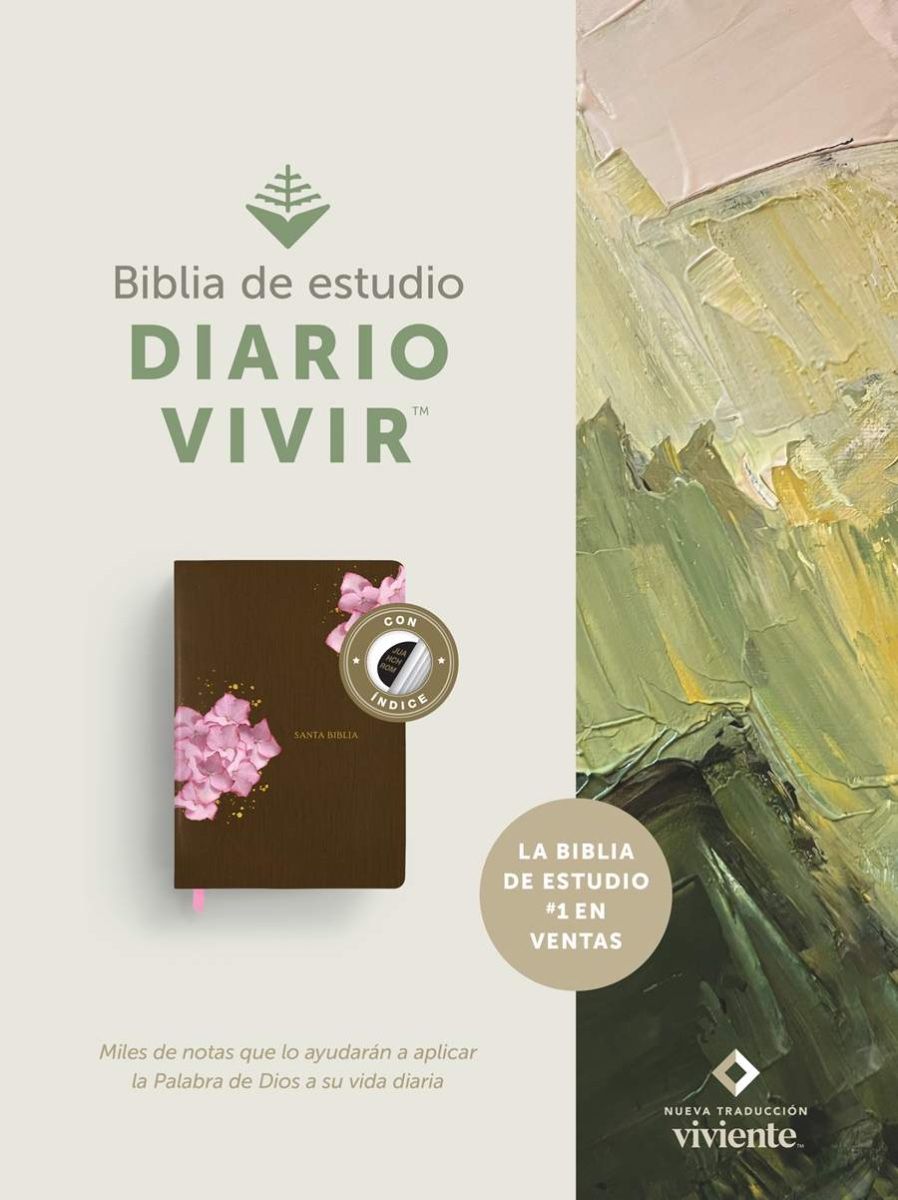Biblia de Estudio del Diario Vivir Nueva Traducción Viviente – Tapa Imitación Piel Café/Rosa Flores, Letra 11pt, 18x25 cm