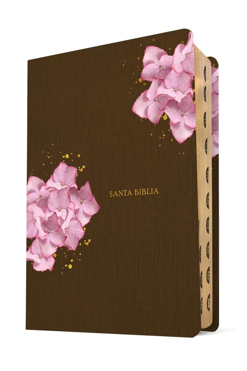 Biblia de Estudio del Diario Vivir Nueva Traducción Viviente – Tapa Imitación Piel Café/Rosa Flores con Índice, Letra 11pt, 18x25 cm