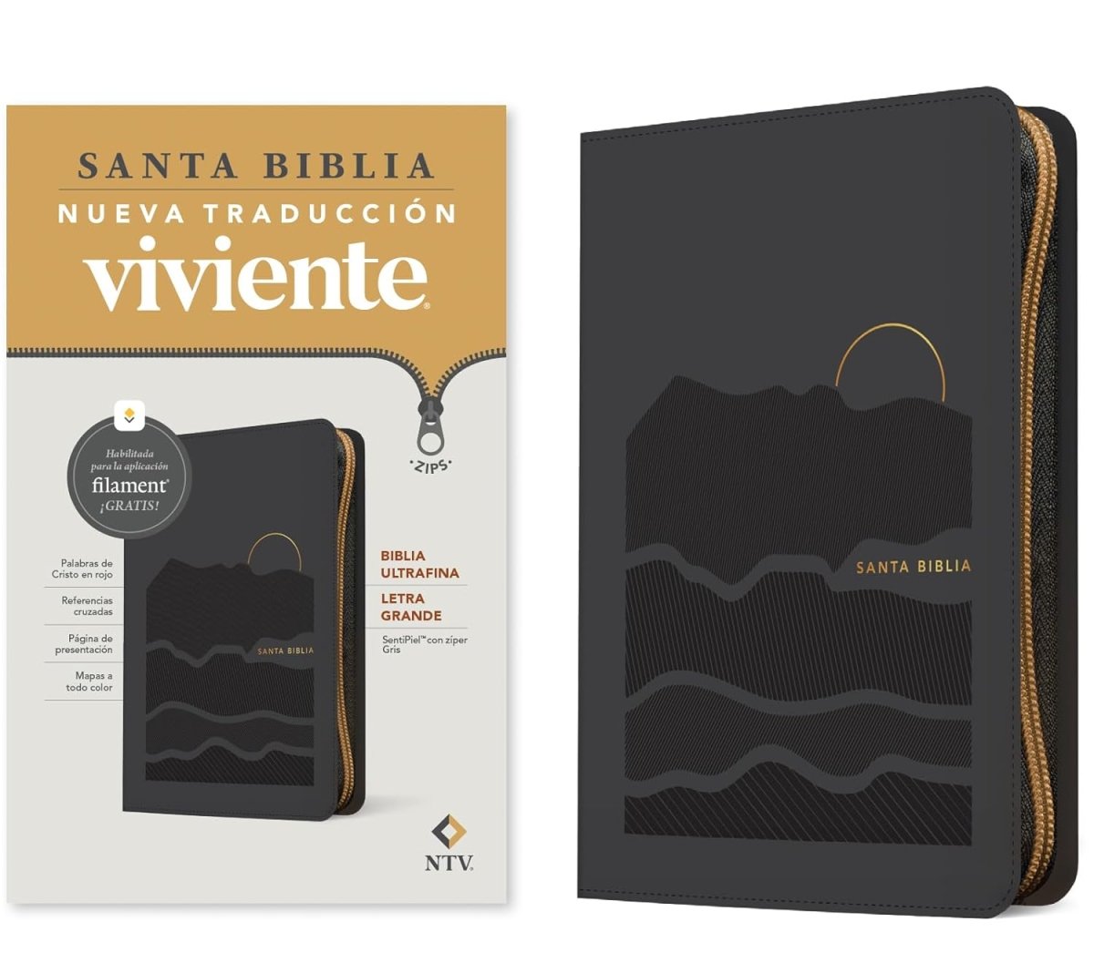 Biblia Nueva Traducción Viviente (NTV), Letra 10 Pt, Ultrafina, Tapa PU, Gris, Con Cierre