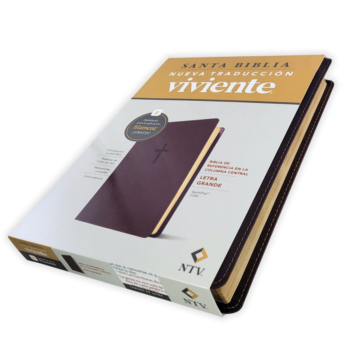 Biblia Nueva Traducción Viviente – Tapa Imitación Piel Café, Letra 9.5pt, 17x24 cm