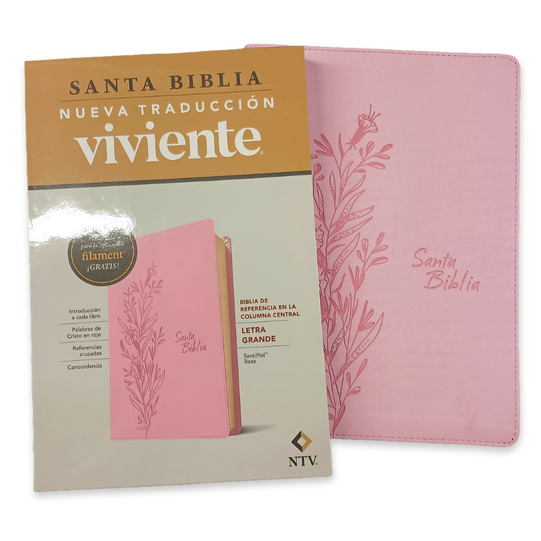 Biblia Nueva Traducción Viviente – Tapa Imitación Piel Rosa, Letra 9.5pt, 17x24 cm