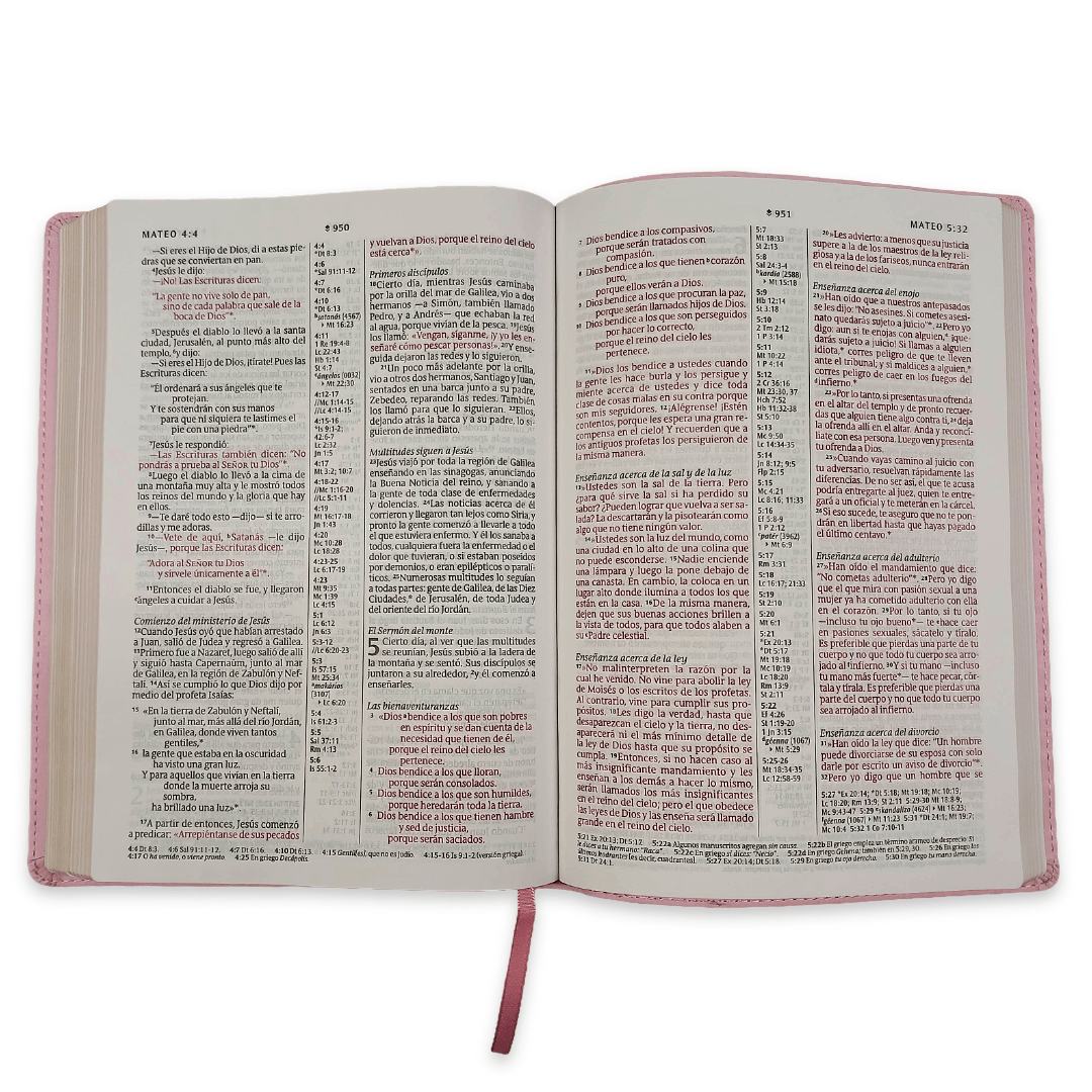 Biblia Nueva Traducción Viviente – Tapa Imitación Piel Rosa, Letra 9.5pt, 17x24 cm