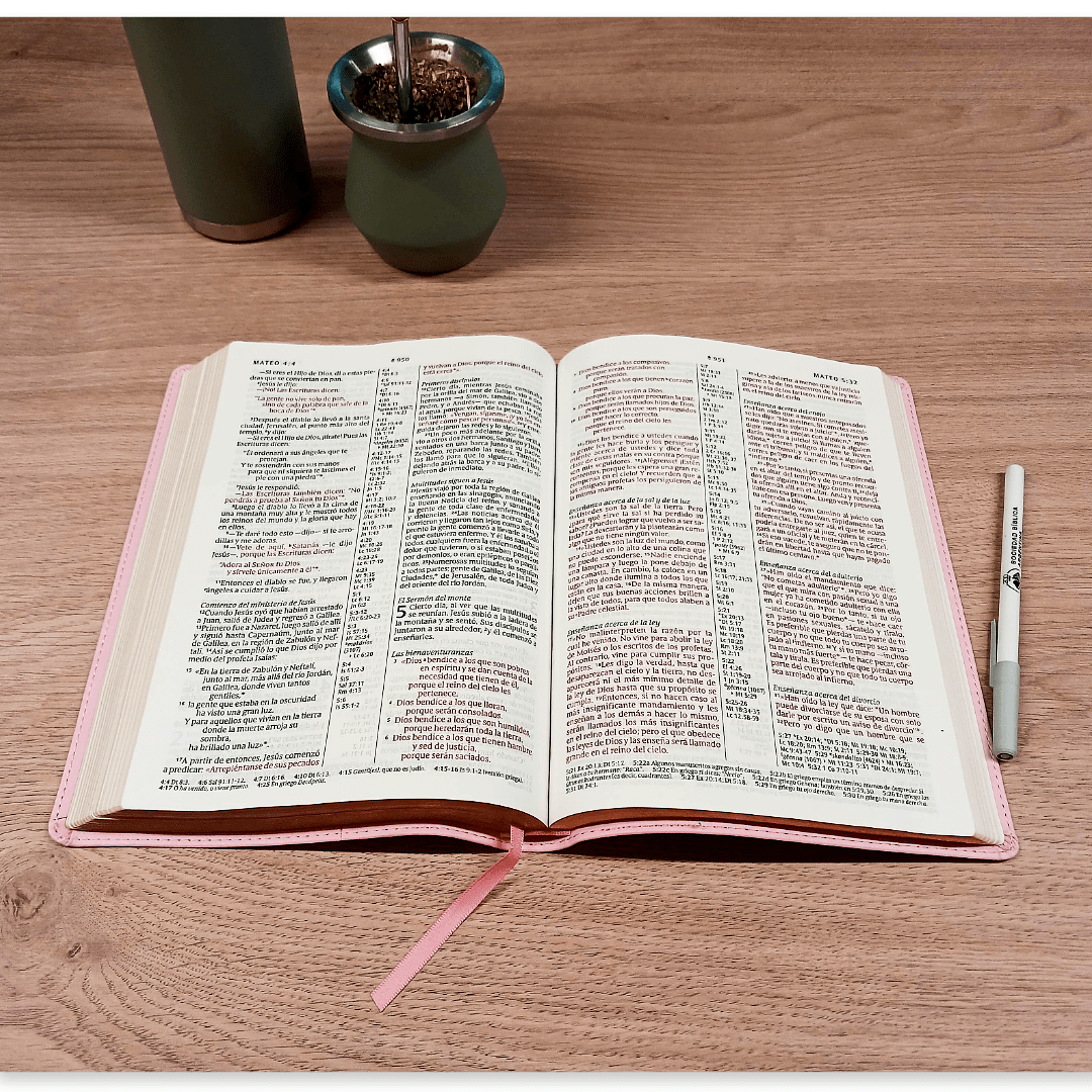 Biblia Nueva Traducción Viviente – Tapa Imitación Piel Rosa, Letra 9.5pt, 17x24 cm