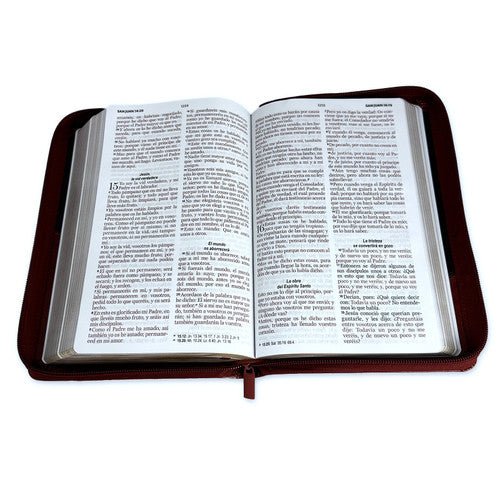 Biblia Reina Valera 1960 · 13,8x21,2 cm · Letra grande 12,5 pt · Con cierre · Diseño bitono marrón