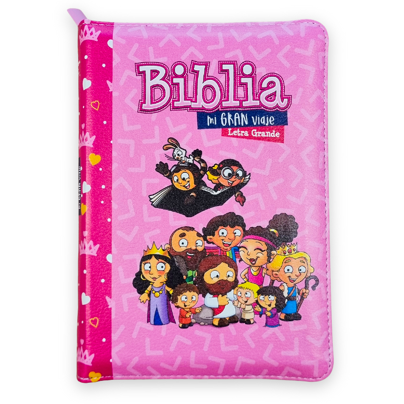 Biblia Reina Valera 1960 · 12x17 cm · Letra 10 pt · Con cierre · Colección Mi Gran Viaje tapa imitación piel rosa