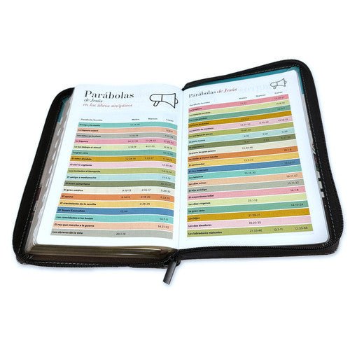Biblia Reina Valera 1960 · 13,8x21,2 cm · Letra grande 12,5 pt · Con cierre e índice · Diseño tricolor fantasía turquesa y marrón