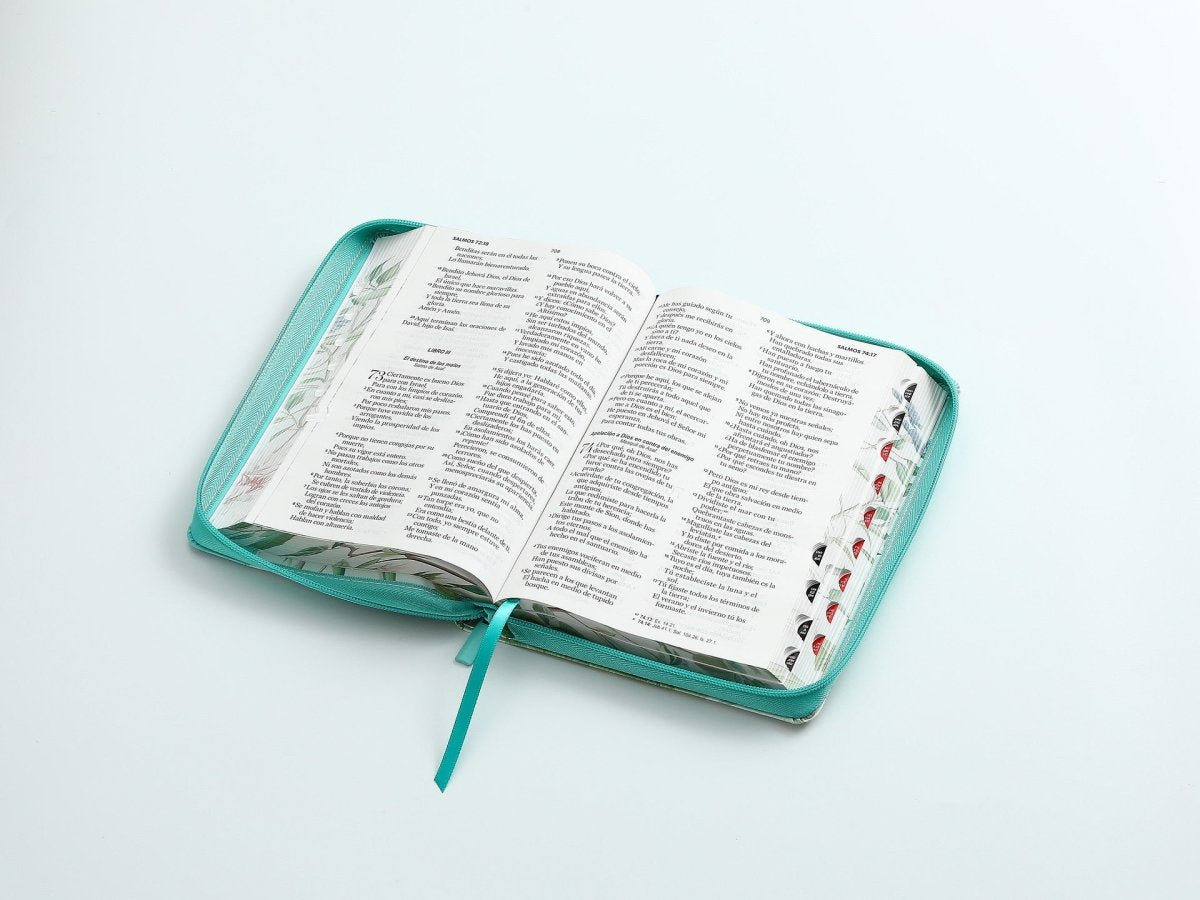 Biblia Reina Valera 1960 · 13,8x21,2 cm · Letra grande 12,5 pt · Con cierre e índice · Colección Pretty turquesa