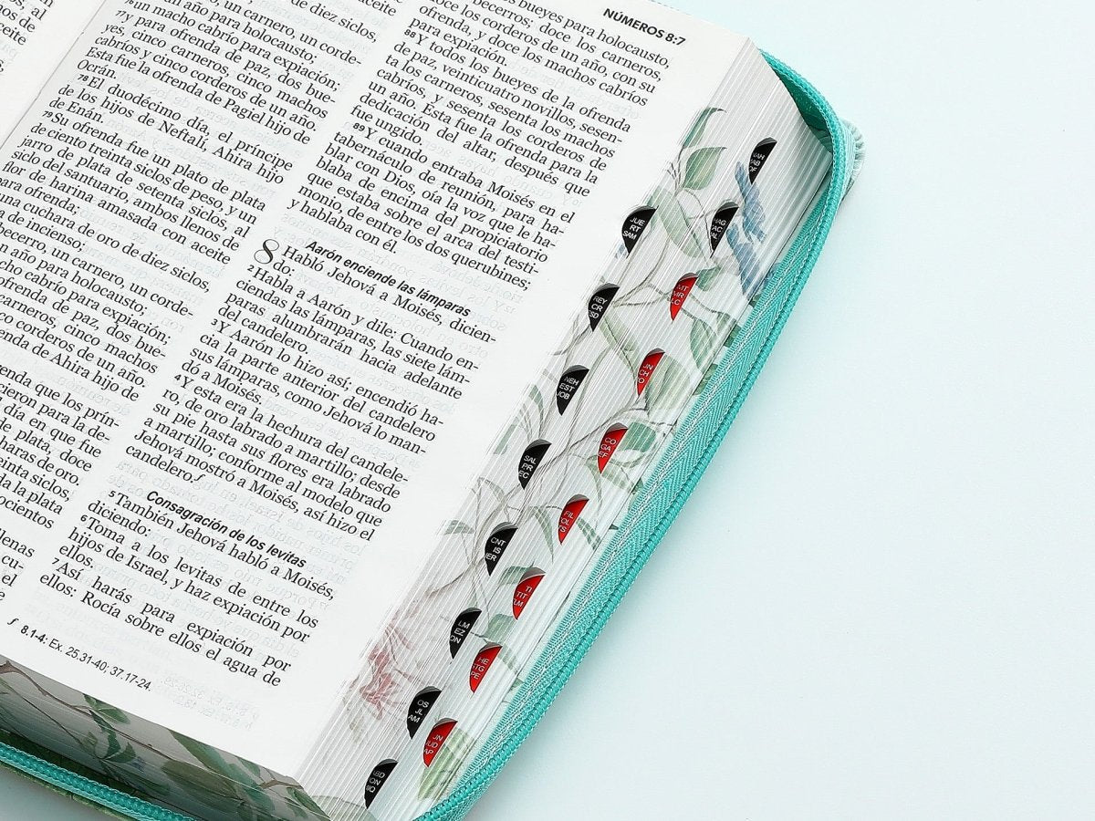 Biblia Reina Valera 1960 · 13,8x21,2 cm · Letra grande 12,5 pt · Con cierre e índice · Colección Pretty turquesa