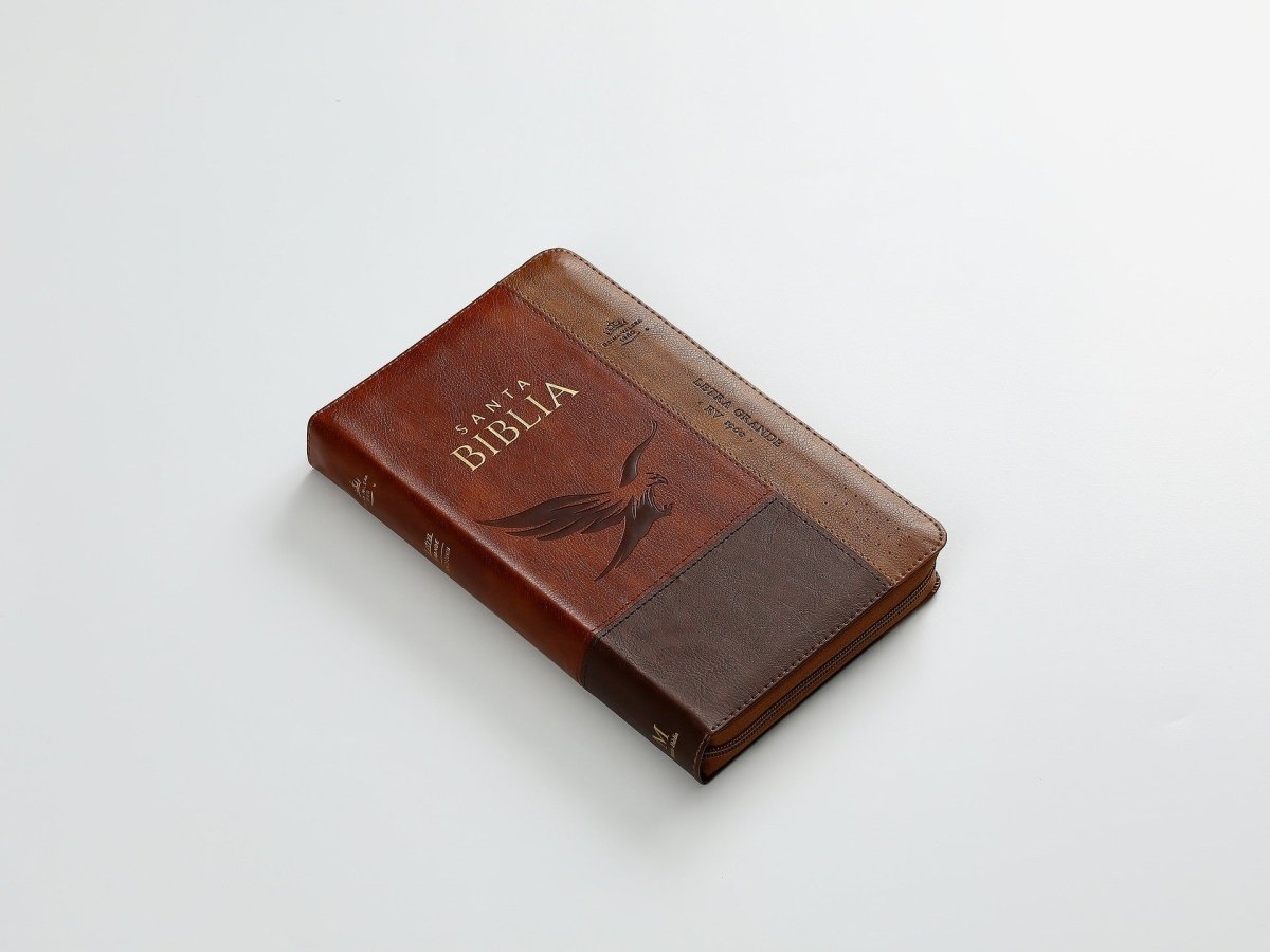 Biblia Reina Valera 1960 · 13,8x21,2 cm · Letra grande 12,5 pt · Con cierre e índice · Colección Inspiración águila café